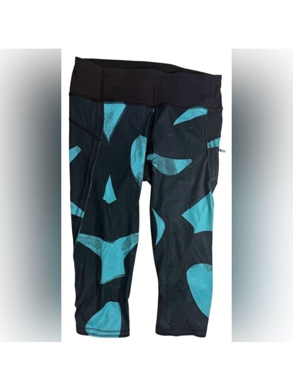 Lululemon Run Top Speed Crop Leggings Blue Black Sz 6 Training Gym